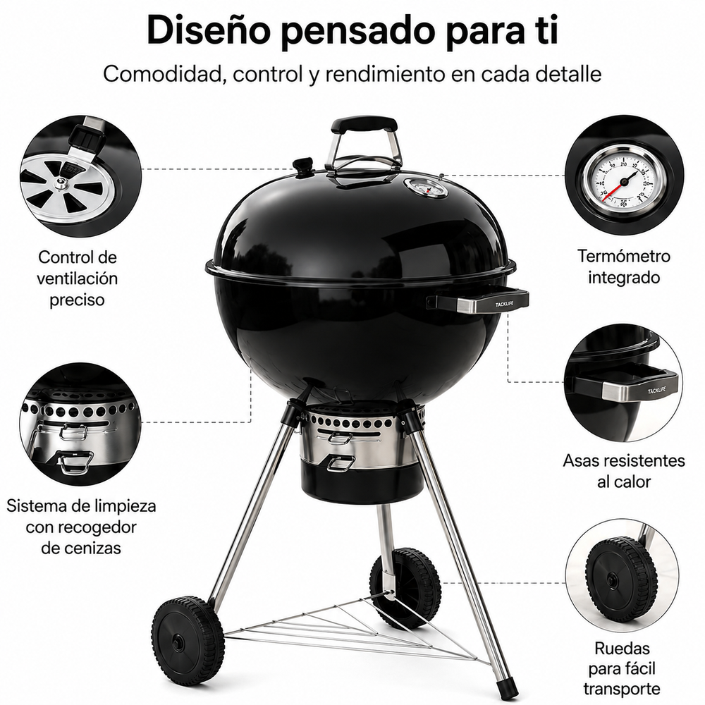 Barbacoa Portátil de Carbón Redonda Con Tapa