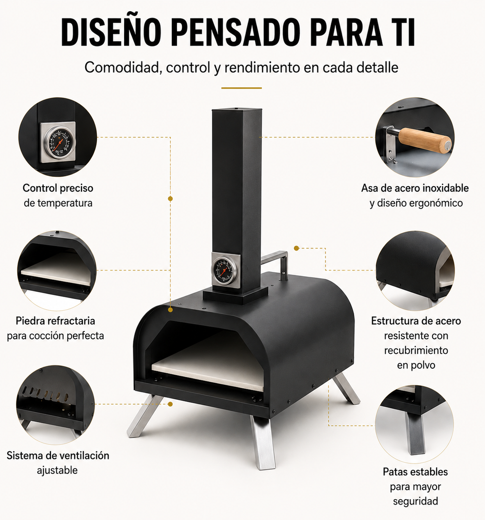 Horno Barbacoa De Carbón Para Pizza Con Chimenea Integrada Y Parrilla