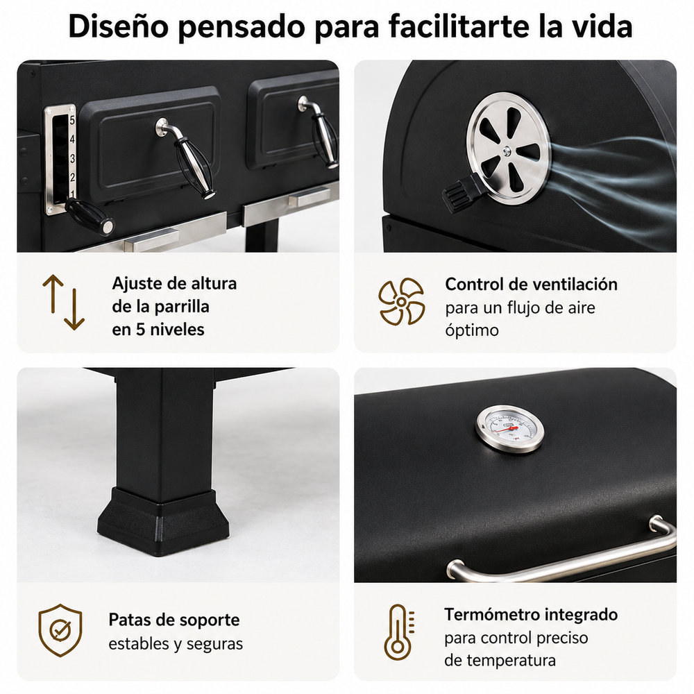Barbacoa de Carbón Portátil con Ventilación Regulable