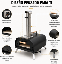 Horno De Pizza Portátil A Carbón Con Chimenea Y Termómetro Integrado