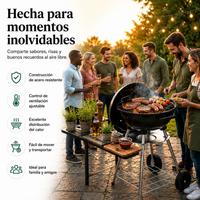 Barbacoa de Carbón Redonda Portátil con Tapa y Ventilación