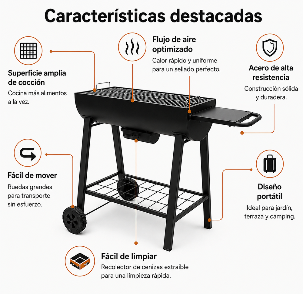 Barbacoa Portátil De Carbón Parrilla Grande Con Ruedas