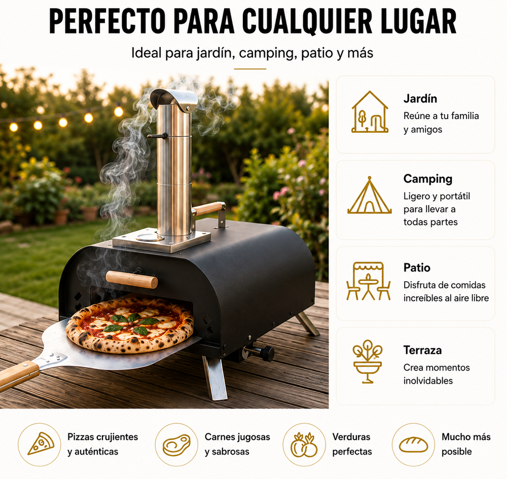 Horno De Pizza Portátil A Carbón Con Chimenea Y Termómetro Integrado