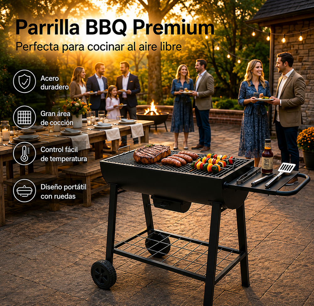 Barbacoa Portátil De Carbón Parrilla Grande Con Ruedas