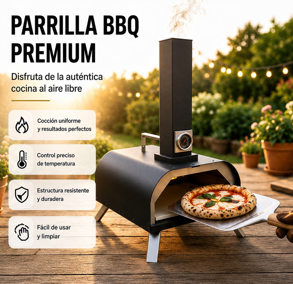Horno Barbacoa De Carbón Para Pizza Con Chimenea Integrada Y Parrilla