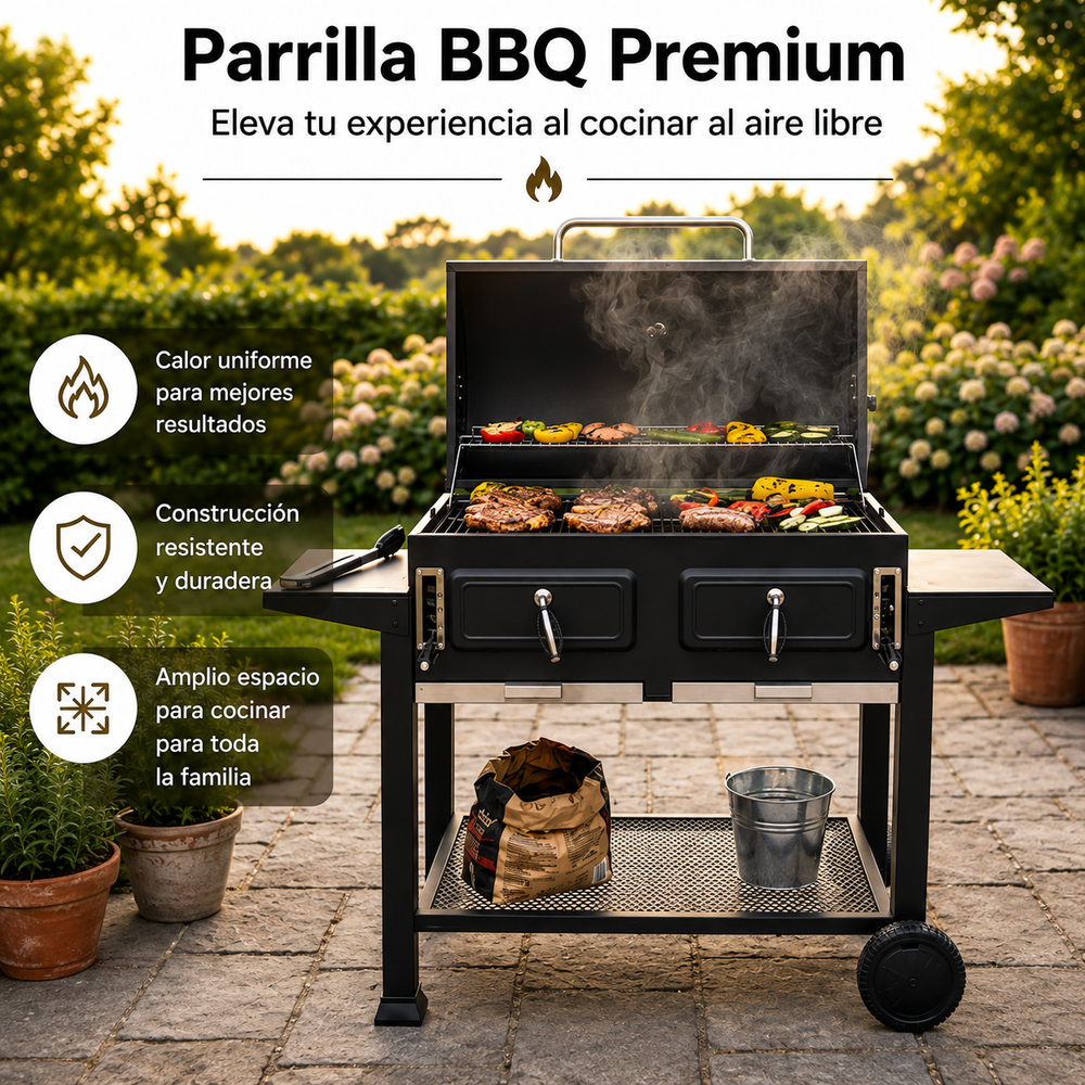 Barbacoa de Carbón Portátil con Ventilación Regulable