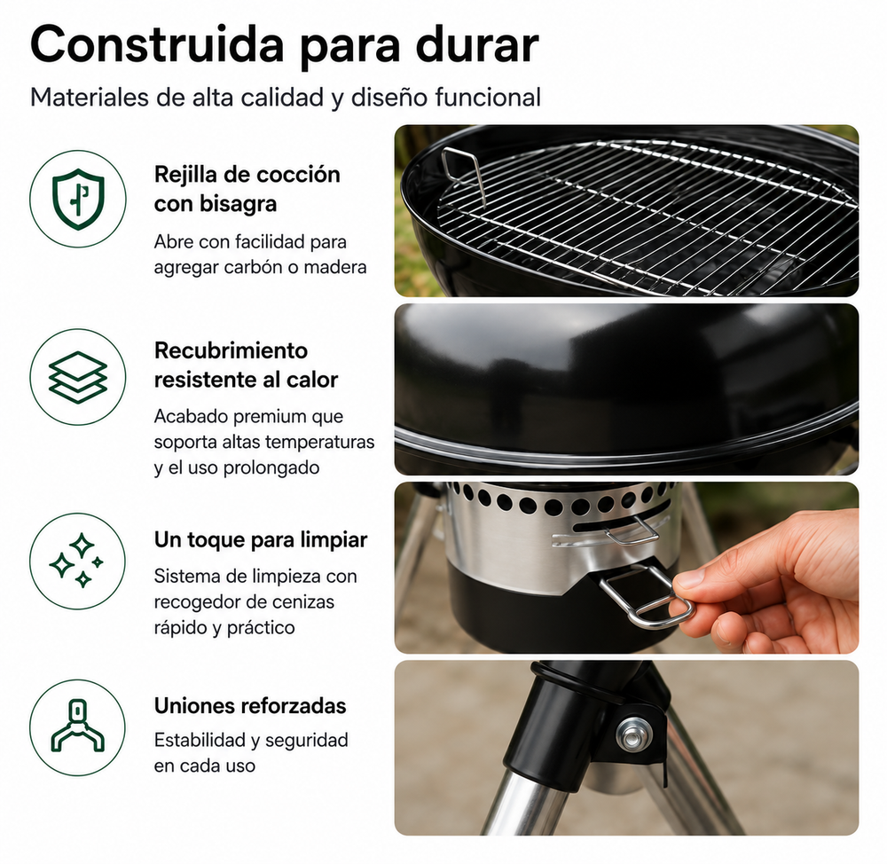 Barbacoa Portátil de Carbón Redonda Con Tapa
