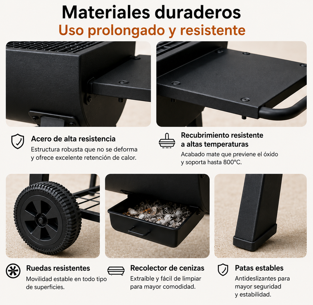 Barbacoa Portátil De Carbón Parrilla Grande Con Ruedas