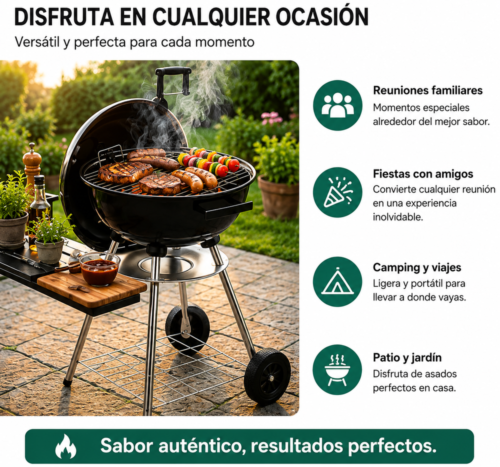 Barbacoa de Carbón Redonda Portátil con Tapa y Ventilación
