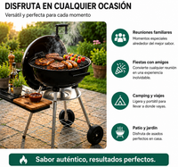 Barbacoa de Carbón Redonda Portátil con Tapa y Ventilación