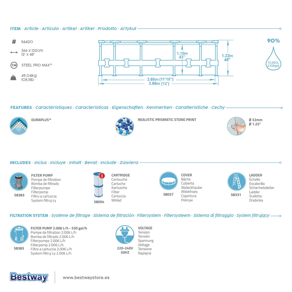Bestway – Steel Pro Max piscina desmontable circular (366 × 122 cm)