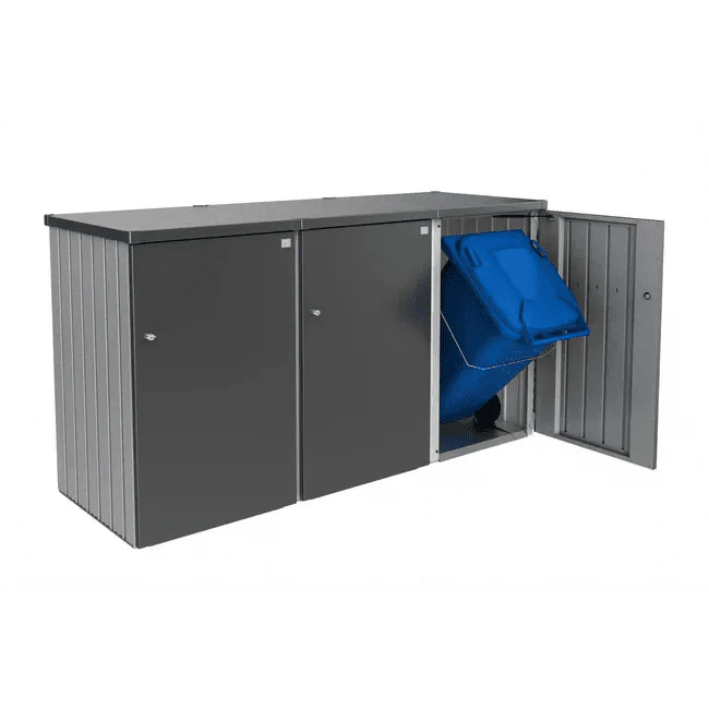 Biohort – Alex contenedor doble de cubos de basura modular con ruedas Gris oscuro metálico
