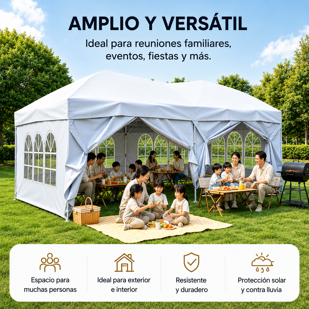 Carpa Plegable 6x3 M Con 6 Paredes Y Estructura Reforzada