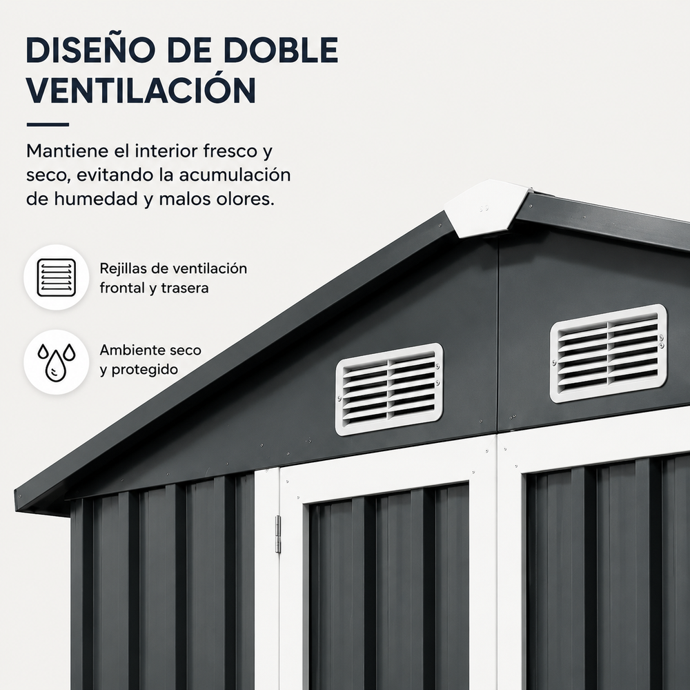 Caseta Metálica Exterior Con Puertas Dobles Abatibles 267,5 × 199 × 197 cm
