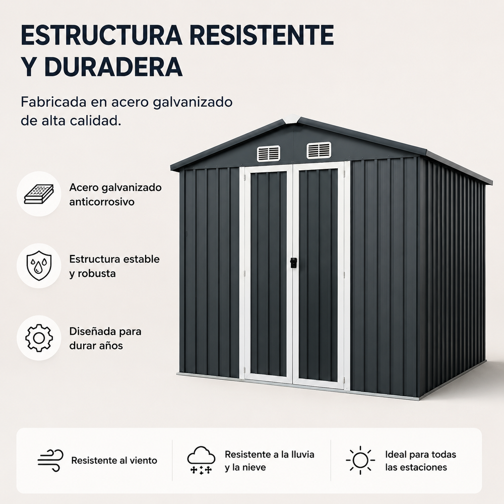 Caseta Metálica Exterior Con Puertas Dobles Abatibles 267,5 × 199 × 197 cm