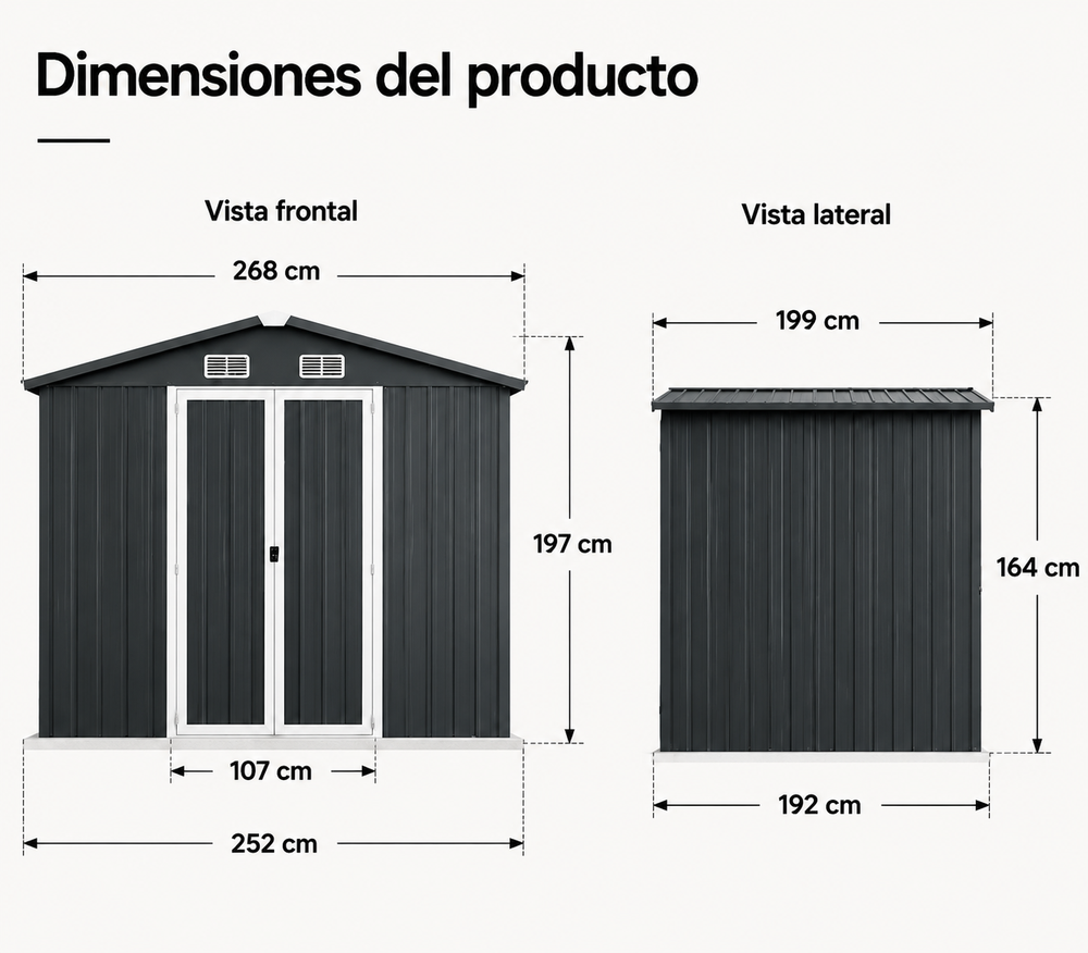Caseta Metálica Exterior Con Puertas Dobles Abatibles 267,5 × 199 × 197 cm