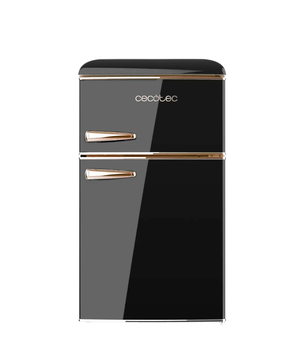 Mini Frigorífico Retro 86L Negro con Luz LED y Tirador Gold Rose de Cecotec