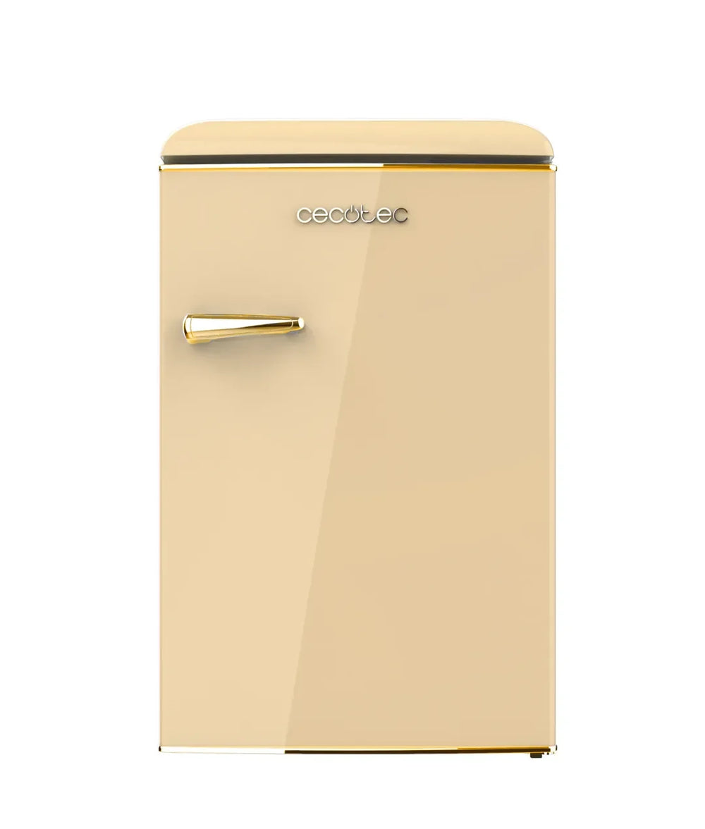 Mini Frigorífico Retro 110L Beige con ICEBOX y Tirador Gold, Clase E de Cecotec