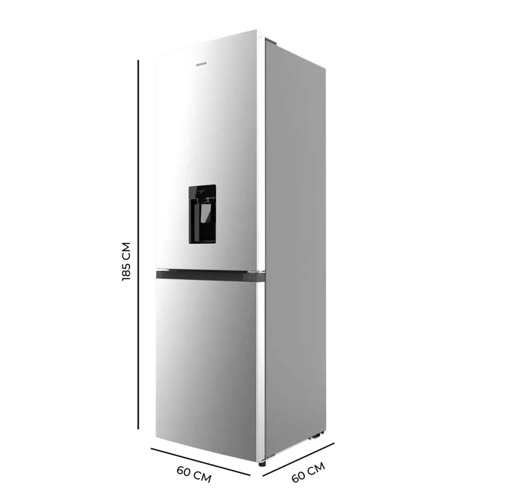 Frigorífico Bolero CoolMarket Combi 296 DF WD Inox 185cm 296L con dispensador de agua y cajón para frutas y verduras de Cecotec