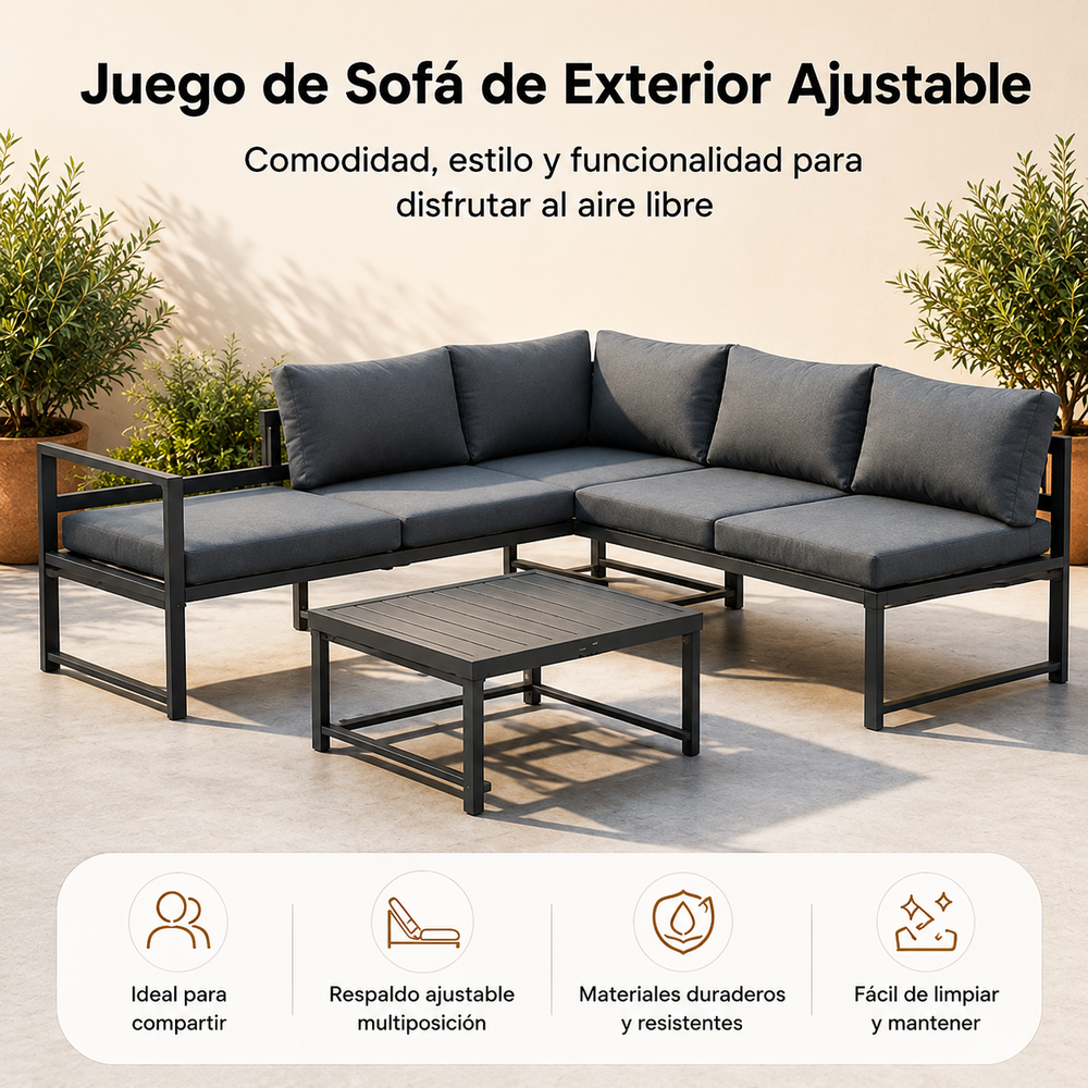 Conjunto De Jardín Sofá Esquinero Modular De Aluminio Antracita
