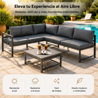 Conjunto De Jardín Sofá Esquinero Modular De Aluminio Antracita