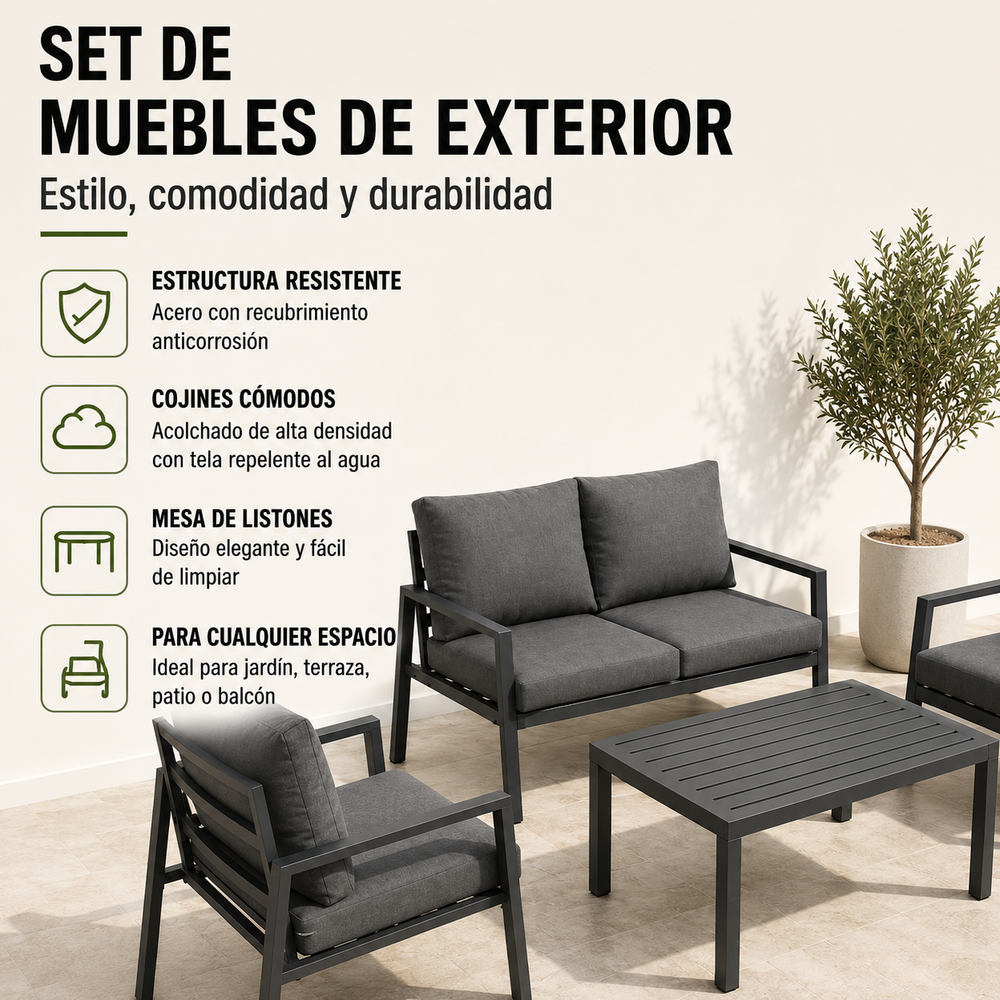 Conjunto de Jardín Antracita 4 Piezas