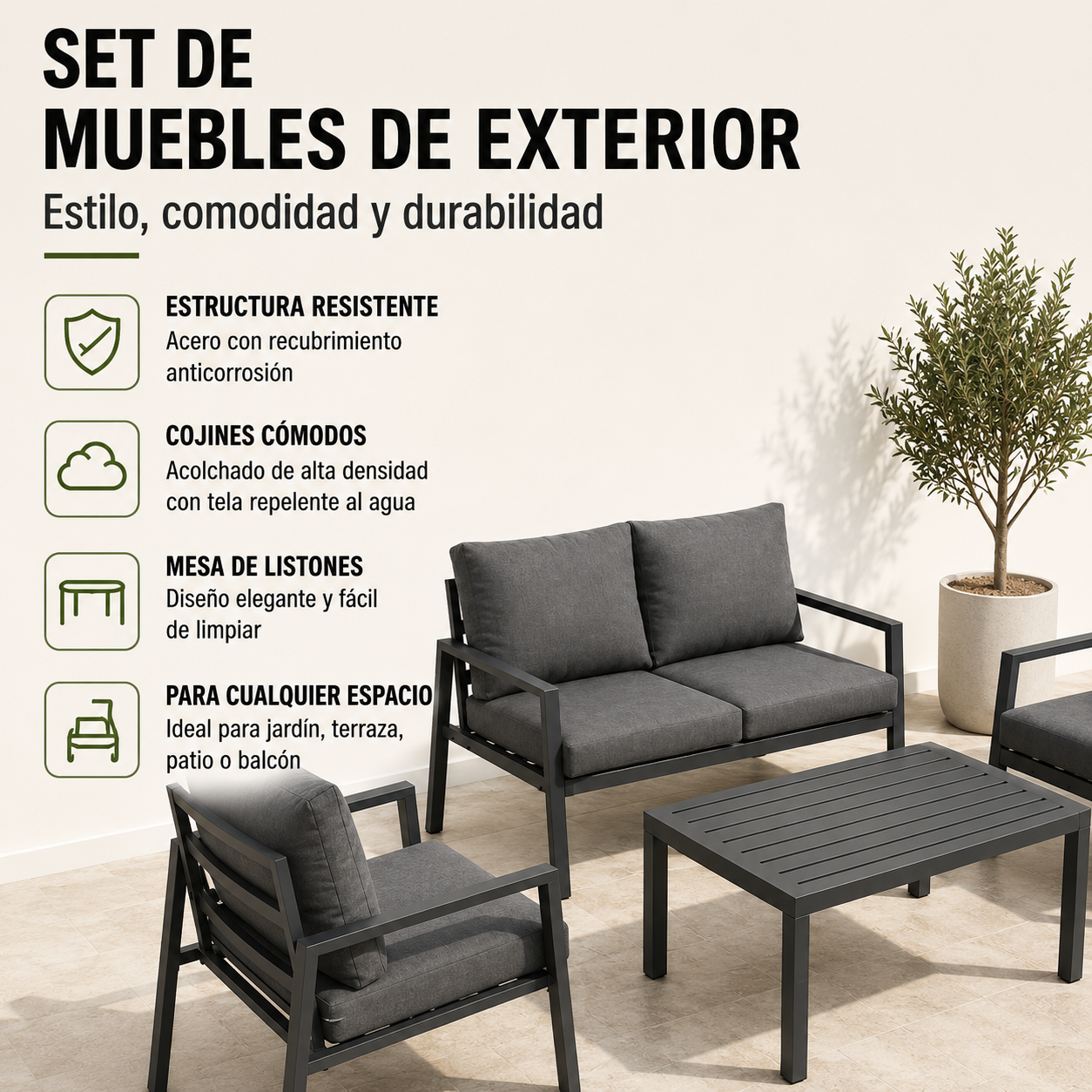 Conjunto de Jardín Antracita 4 Piezas