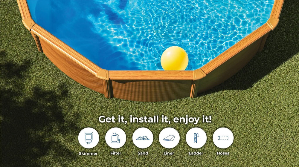 Piscina elevada imitación madera Gre Sicilia Ovalada 500x300x120