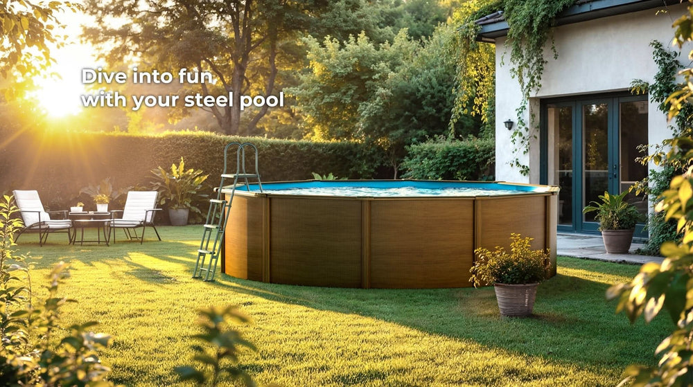 Piscina elevada imitación madera Gre Sicilia Ovalada 500x300x120