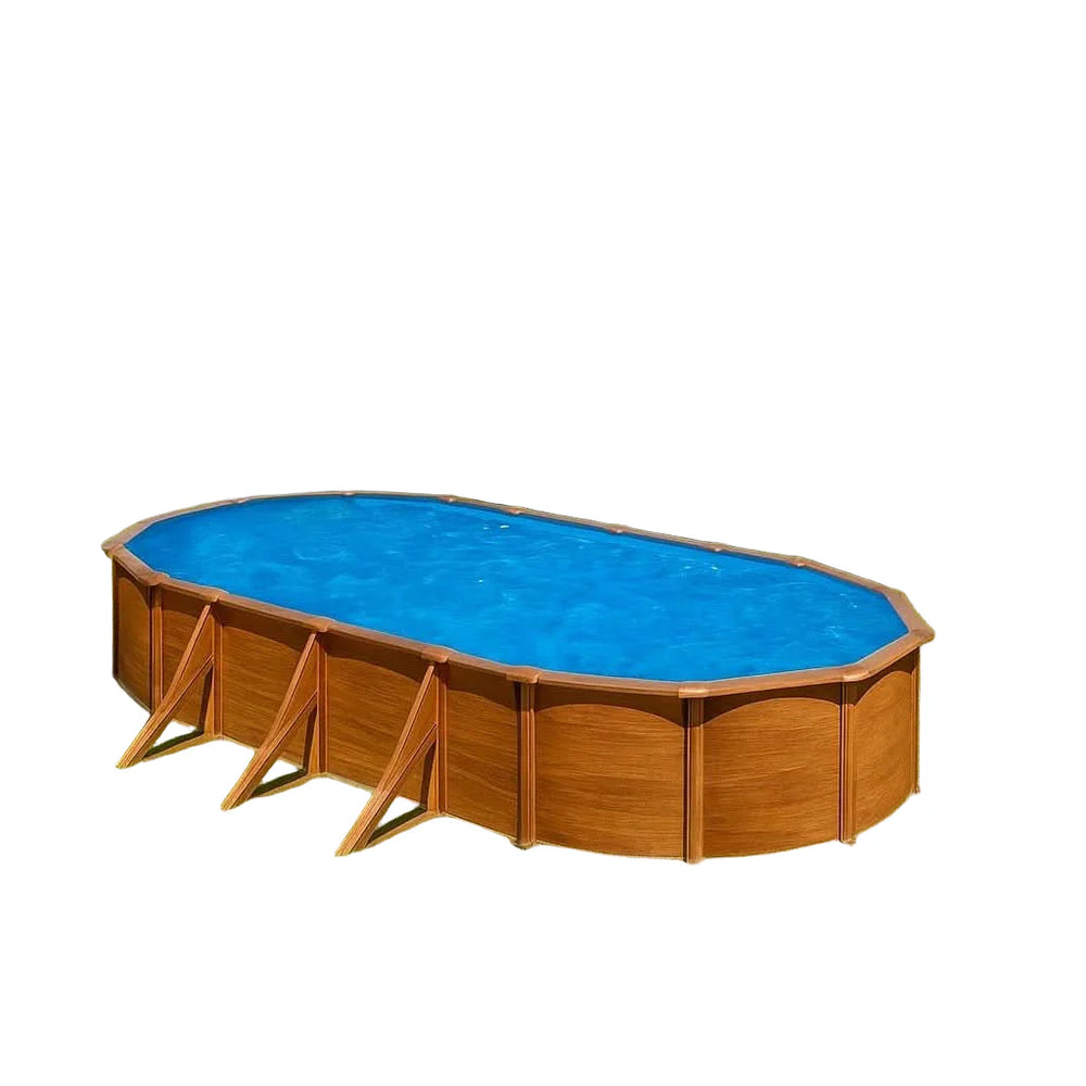 Piscina elevada imitación madera Gre Mauritius Ovalada