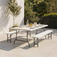 Conjunto Mesa Plegable Con 2 Bancos Para Jardín 180x74x72 cm
