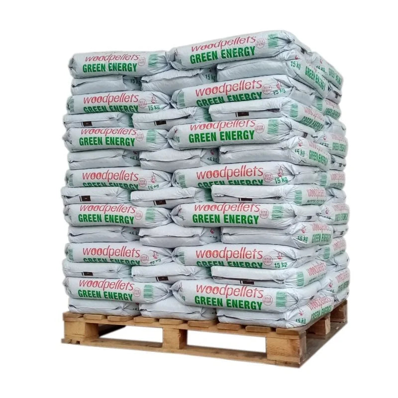 GREEN ENERGY Pellets de Madera ENplus A1 y DIN Plus - Palet 65 Sacos x 15 kg Alto Rendimiento