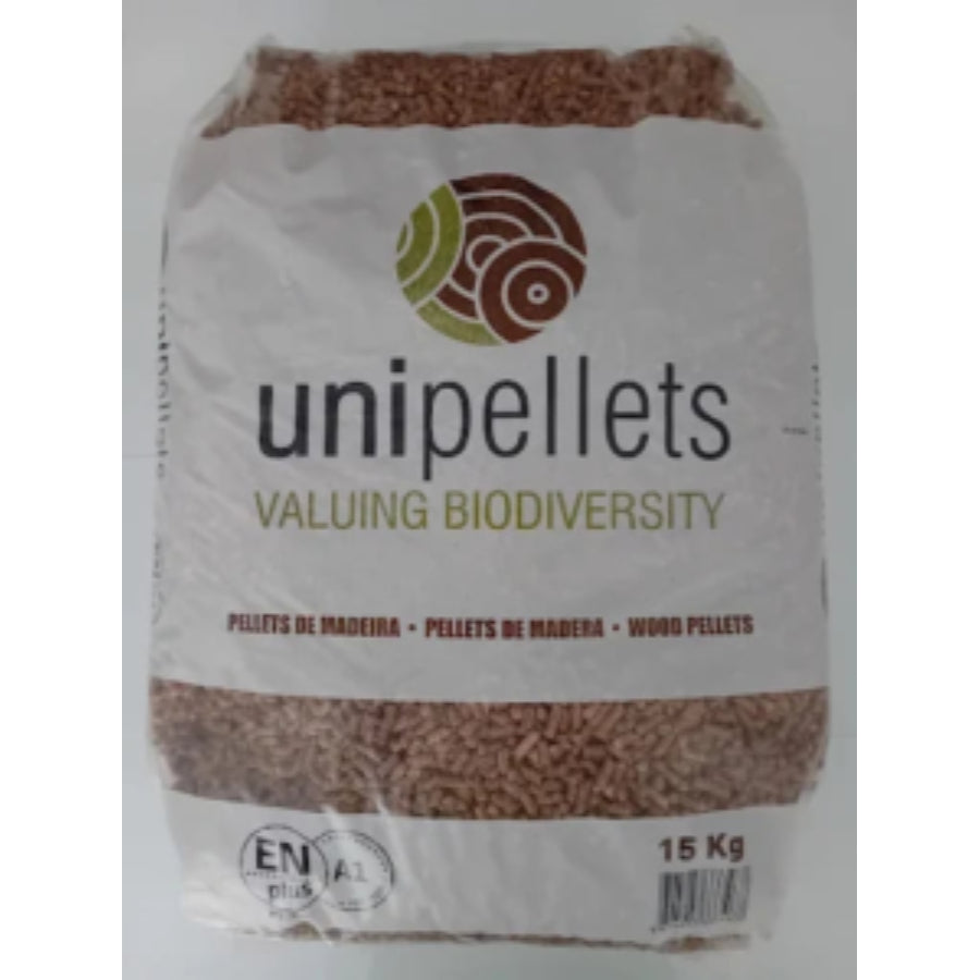 UNIPELLETS Pellets de Pino ENplus A1 - Palet 65 Sacos x 15 kg Calidad Nacional