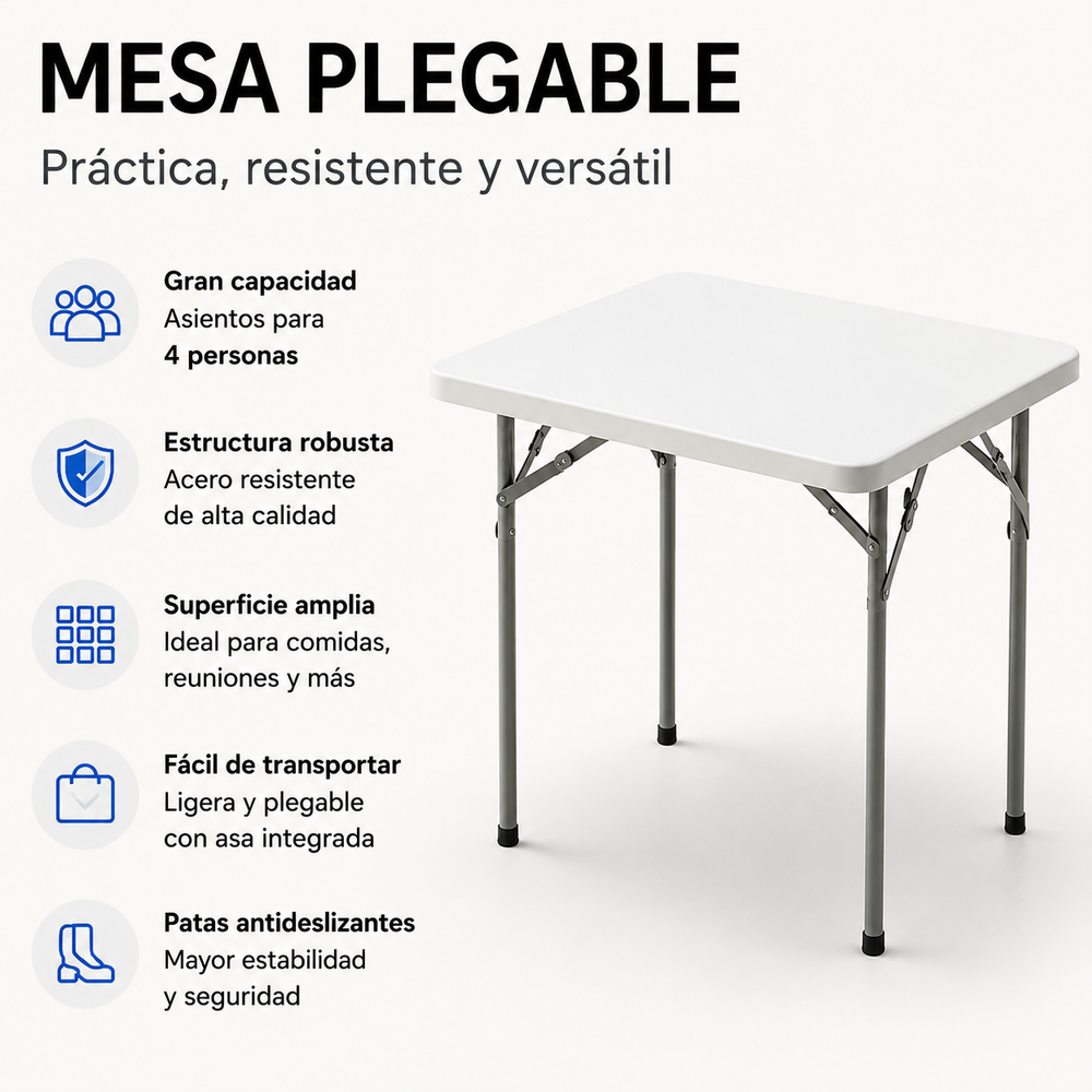Mesa Plegable Portátil 84x84x74 Cm Blanco