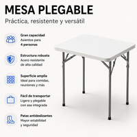 Mesa Plegable Portátil 84x84x74 Cm Blanco