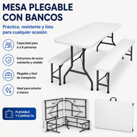 Conjunto Mesa Plegable Con 2 Bancos Para Jardín 180x74x72 cm