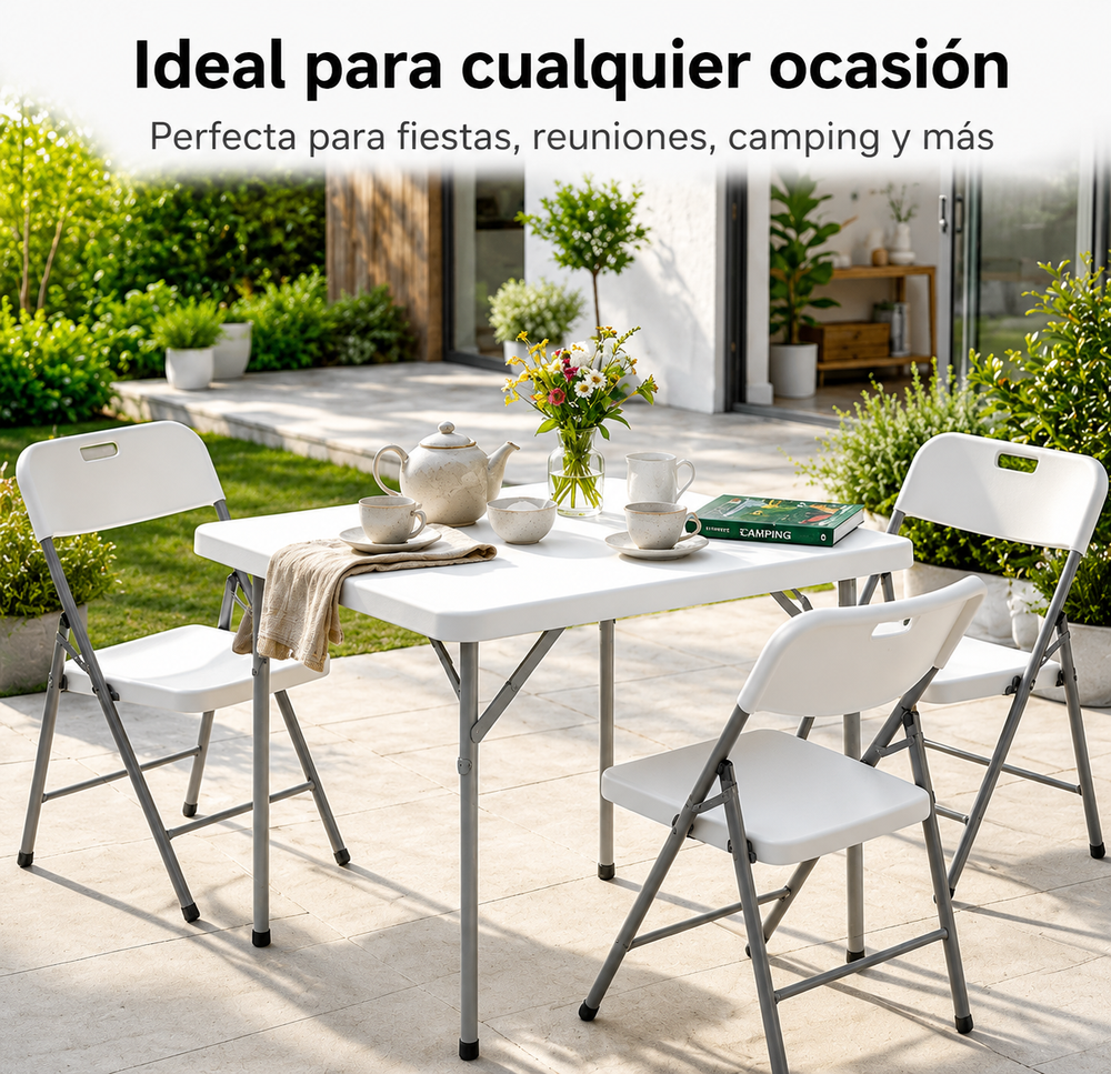 Mesa Plegable Portátil 84x84x74 Cm Blanco