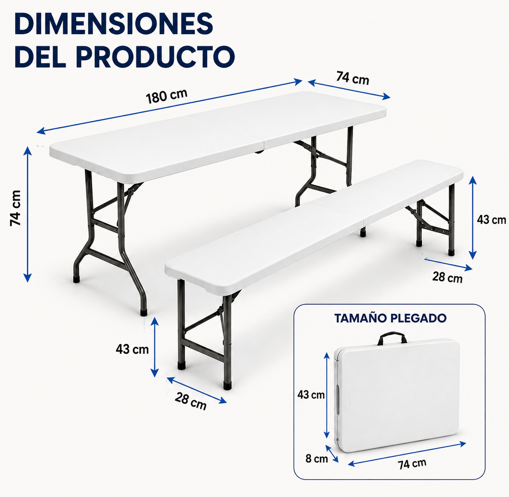 Conjunto Mesa Plegable Con 2 Bancos Para Jardín 180x74x72 cm