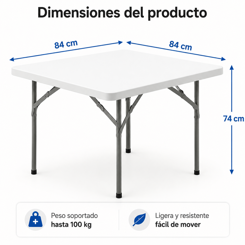 Mesa Plegable Portátil 84x84x74 Cm Blanco