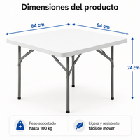 Mesa Plegable Portátil 84x84x74 Cm Blanco