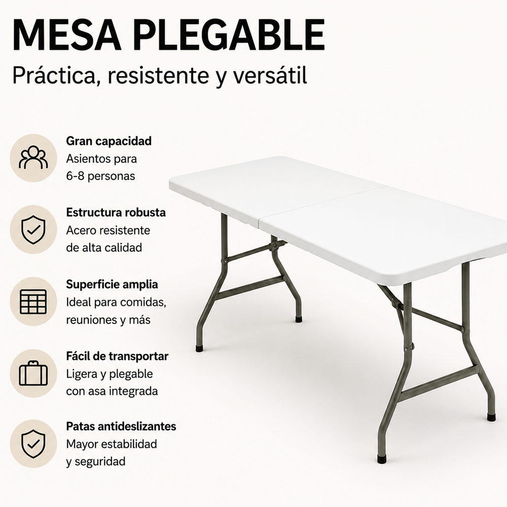 Mesa Plegable Jardín Portátil 180x74x74 cm