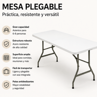Mesa Plegable Jardín Portátil 180x74x74 cm