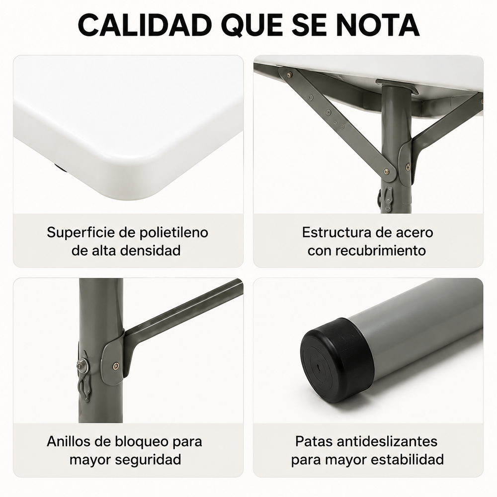 Mesa Plegable Portátil 84x84x74 Cm Blanco