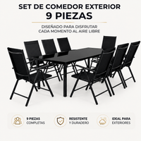 Conjunto Jardín Aluminio Recubierto 9 Piezas Mesa Vidrio