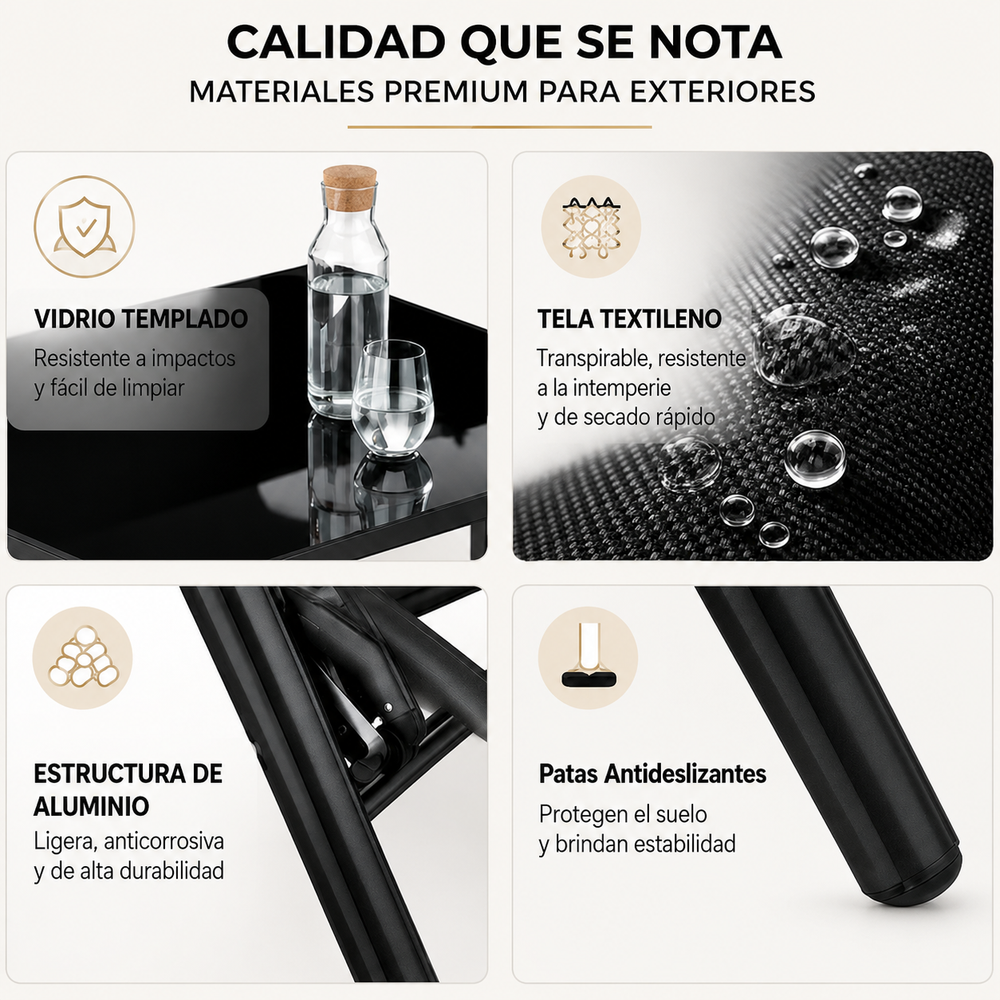 Conjunto Jardín Aluminio Recubierto 9 Piezas Mesa Vidrio