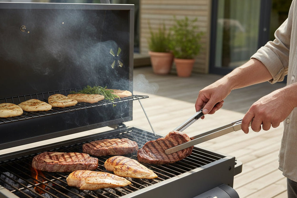 Barbacoa de carbón con ruedas para jardín y terraza