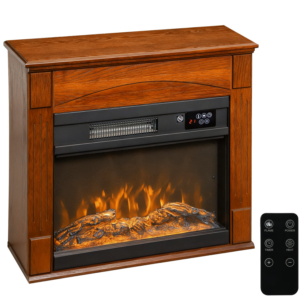 Chimenea eléctrica 1000W/2000W, chimenea simulada efecto llama 3D de 6 colores y 3 niveles de luminosidad, 68,5x27,5x63cm, marrón