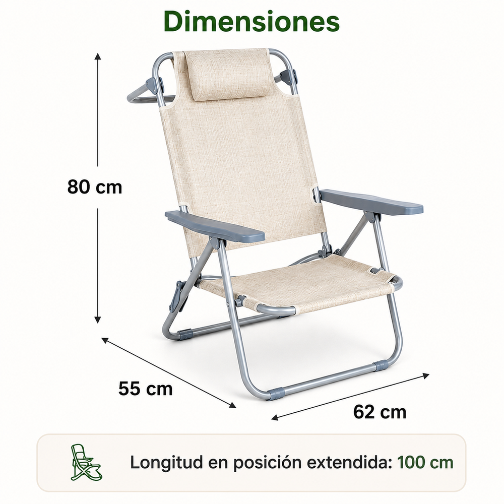 Silla Plegable Reclinable Con Reposacabezas Portátil