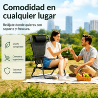 Silla Plegable Baja Para Playa Y Camping Con Reposacabezas Acolchado