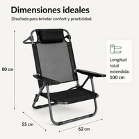 Silla Plegable Baja Para Playa Y Camping Con Reposacabezas Acolchado